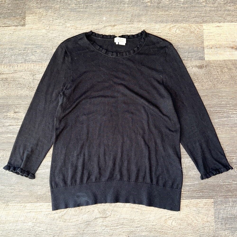 KATE SPADE black ruffle trim Bekki cashmere sweater L